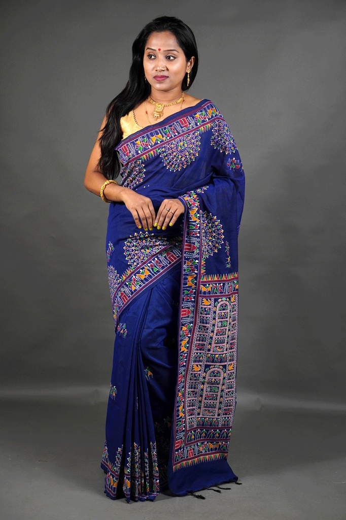 Khadi Cotton Saree with Madhubani Print – Handwoven, Soft, Traditional Art Saree | Available in Multiple Colors