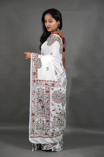 Khadi Cotton Saree with Madhubani Print – Handwoven, Soft, Traditional Art Saree | Available in Multiple Colors
