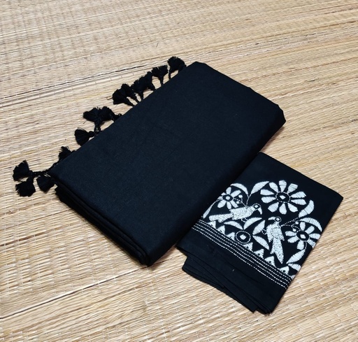 [AW-0019-Prakriti-Black] Prakriti - Handwoven Khadi Cotton Saree (Black)